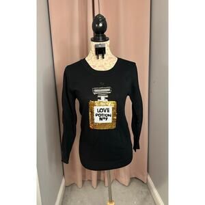 EUC Wildfox Black Love Potion No 9 Sequin Sweater w/Curated Earrings READ